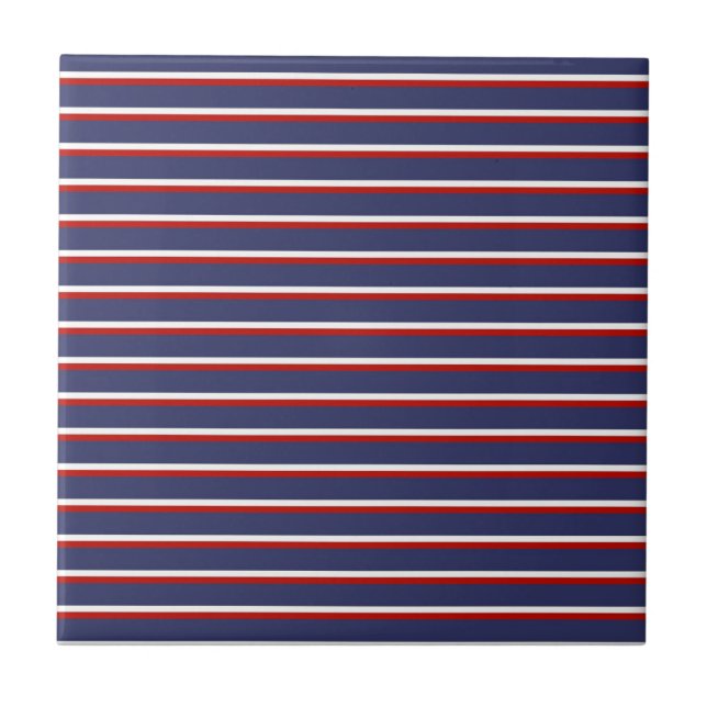Navy Blue Red Stripe Pattern Ceramic Tile (Front)