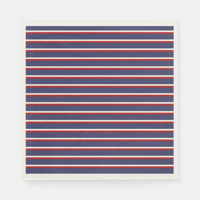 Navy Blue Red Stripe Pattern Napkin (Front)