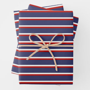 Navy Blue Red Stripe Pattern Wrapping Paper Sheet
