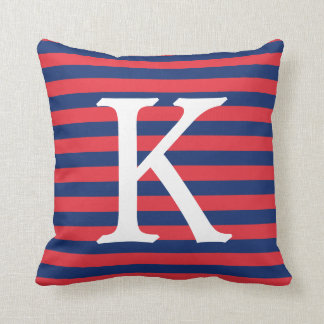 Navy Blue & Red Stripes Monogram Cushion