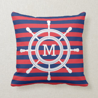 Navy Blue & Red Stripes Rudder Monogram Cushion