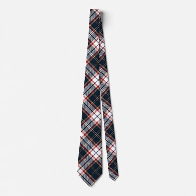 Navy Blue Red Stylish Tartan Plaid Argyle Pattern Tie (Front)