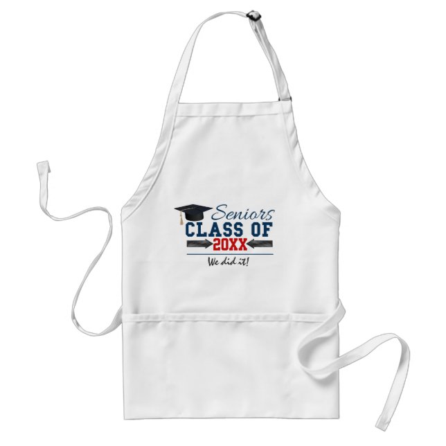 Navy Blue Red Typography Graduation Apron (Front)