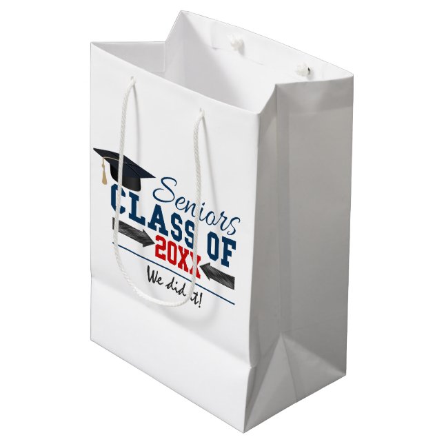 Navy Blue Red Typography Graduation  Gift Bag (Front Angled)