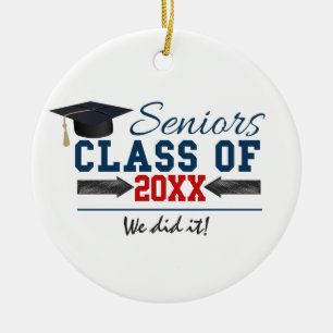 Navy Blue Red Typography Graduation ornament
