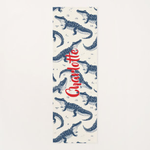 Navy Blue & Red vintage crocodile pattern Yoga Mat