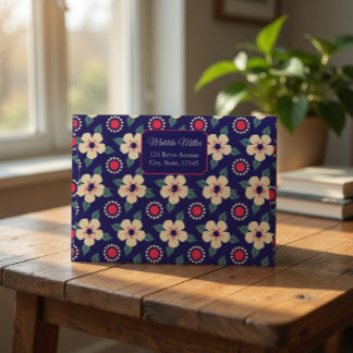 Navy Blue Red Vintage Flower Invitation Envelope