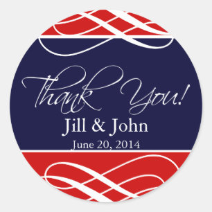 Navy Blue Red Wedding Thank You Stickers