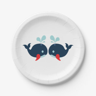 Navy Blue Red Whales Nautical Wedding / Party Paper Plate
