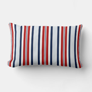Navy Blue, Red, White Striped Nautical Pillow