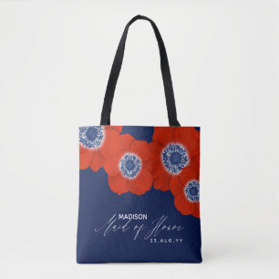 Navy Blue & Red Windflower Maid of Honour Tote Bag
