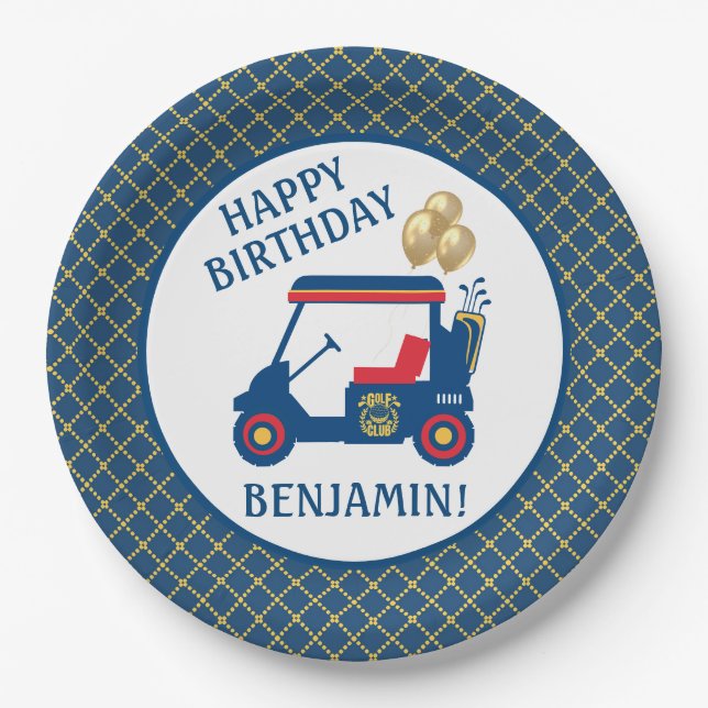 Navy Blue Red Yellow Personalised   Paper Plate (Front)