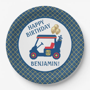 Navy Blue Red Yellow Personalized Paper Plate