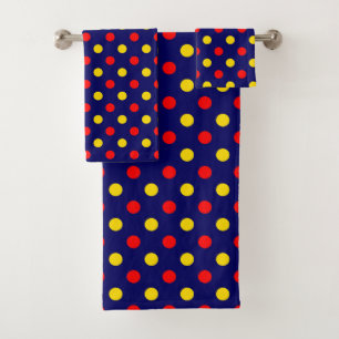 Navy Blue Red Yellow Polka Dots Design  Bath Towel Set