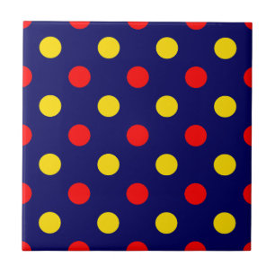 Navy Blue Red Yellow Polka Dots Design Ceramic Tile