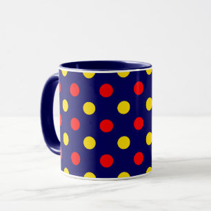 Navy Blue Red Yellow Polka Dots Design Mug