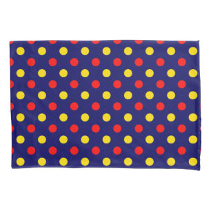Navy Blue Red Yellow Polka Dots Design Pillowcase