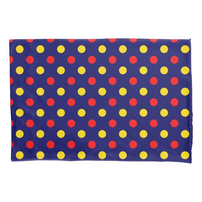 Navy Blue Red Yellow Polka Dots Design  Pillowcase (Front)