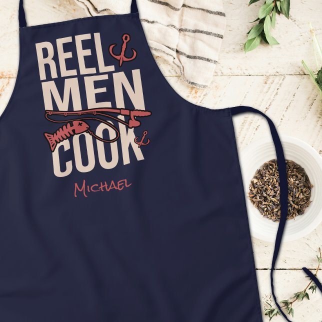 Navy Blue Reel Men Cook Fisherman Apron (Creator Uploaded)
