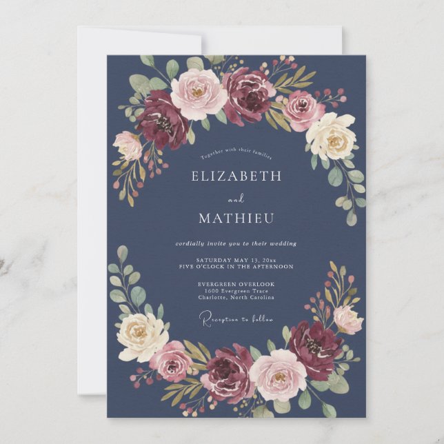 Navy Blue Regal Autumn Wedding Invitation (Front)