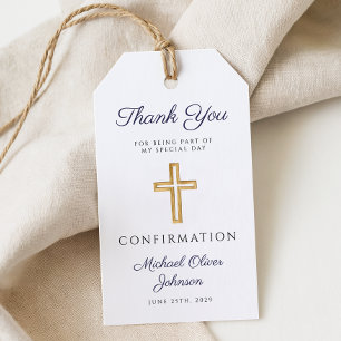 Navy Blue Religious Cross Boy Confirmation Gift Tags