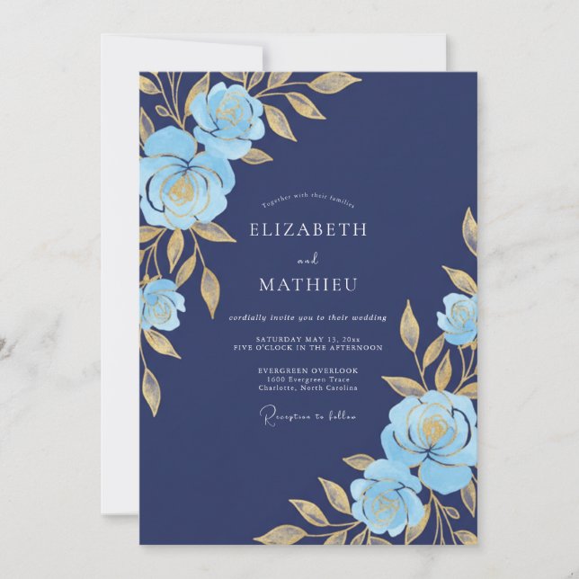 Navy Blue Resplendent Gala Wedding Invitation (Front)