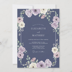 Navy Blue Resplendent Spring Wedding Invitation