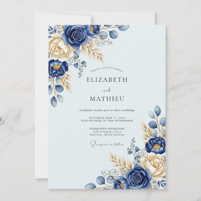 Navy Blue Resplendent Winter Wedding Invitation (Front)