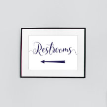 Navy Blue Restrooms Sign Left Arrow Directions