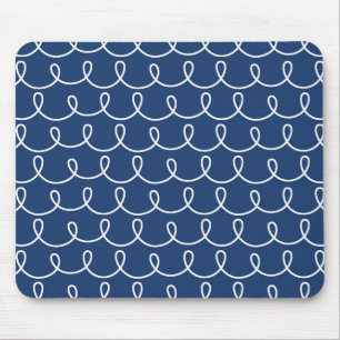 Navy Blue Retro Colourful Modern Doodles Mouse Pad