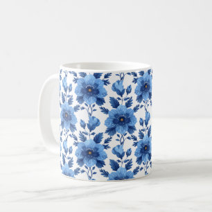 Navy Blue Retro Cute Vintage Elegant Chic Flower Coffee Mug