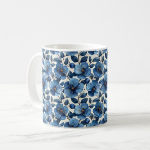Navy Blue Retro Cute Vintage Elegant Chic Flower Coffee Mug