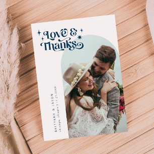 Navy Blue Retro Love & Thanks White Arch Wedding  Thank You Card
