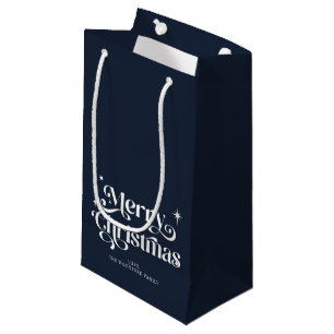 Navy Blue Retro Merry Christmas Small Gift Bag