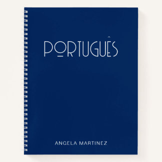 Navy Blue Retro Portuguese Language Study Notebook