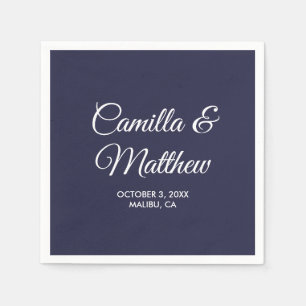 Navy Blue Romantic Script Personalised Wedding Napkin