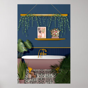 Navy Blue Romantic Victorian Bathroom Green Bota Poster