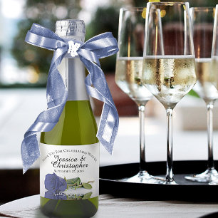 Navy Blue Rose Classy Wedding Thank You Mini Sparkling Wine Label