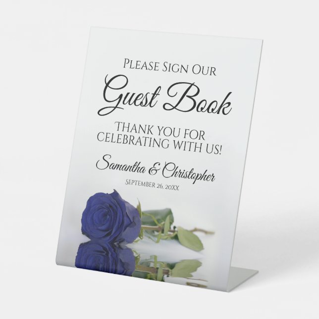 Navy Blue Rose Elegant Please Sign Our Guest Book (Front)