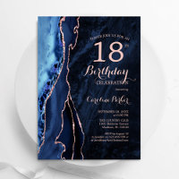 Navy Blue Rose Gold Agate 18th Birthday