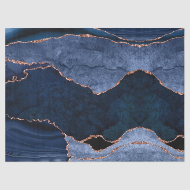 Navy Blue Rose Gold Agate Geode Modern Abstract Tissue Paper (Front)