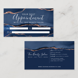 Navy Blue Rose Gold Agate Marble Appointment Card