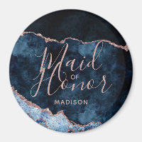 Navy Blue & Rose Gold Agate Marble Maid of Honour