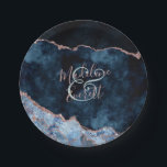 Navy Blue Rose Gold Agate Marble Wedding Monogram Paper Plate<br><div class="desc">Navy Blue & Rose Gold Foil Watercolor Marble Agate Gilded Geode Design,  with Modern and Script fonts. Trendy and Chic Wedding Paper Plates! ~ Check my shop to see the entire wedding suite for this design!</div>