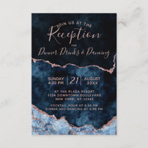 Navy Blue Rose Gold Agate Marble Wedding Reception Enclosure Card