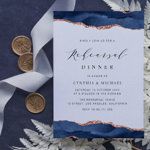 navy blue rose gold agate rehearsal dinner