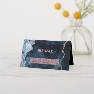 Navy Blue Rose Gold Agate Reserved Seating Wedding Place Card