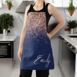 Navy Blue Rose Gold Blush Pink Glitter Monogram Apron<br><div class="desc">Navy Blue and Rose Gold - Blush Pink Sparkle Glitter Brushed Metal Monogram Name Apron. This makes the perfect sweet 16 birthday,  wedding,  bridal shower,  anniversary,  baby shower or bachelorette party gift for someone that loves glam luxury and chic styles.</div>