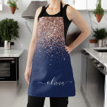 Navy Blue Rose Gold Blush Pink Glitter Monogram Apron<br><div class="desc">Rose Gold - Blush Pink and Navy Blue Sparkle Glitter Brushed Metal Monogram Name Apron. This makes the perfect sweet 16 birthday,  wedding,  bridal shower,  anniversary,  baby shower or bachelorette party gift for someone that loves glam luxury and chic styles.</div>