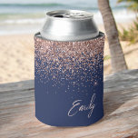Navy Blue Rose Gold Blush Pink Glitter Monogram Can Cooler<br><div class="desc">Navy Blue and Rose Gold - Blush Pink Glitter and Sparkle Elegant Birthday or Bachelorette Party Can Coolers. These Wedding,  Bridal Shower or Birthday Party Can Coolers can be customised to include your first name. Please contact the designer for customised matching items.</div>